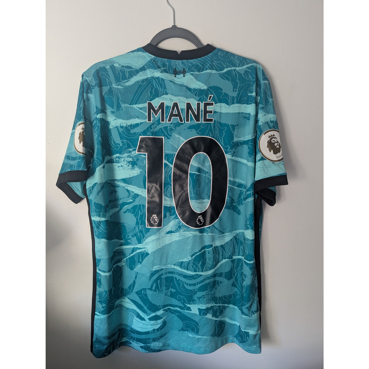 Liverpool 2020-21 Away Sadio Mane Jersey Men’s Large Nike EPL Fully Patched Soccer Shirt