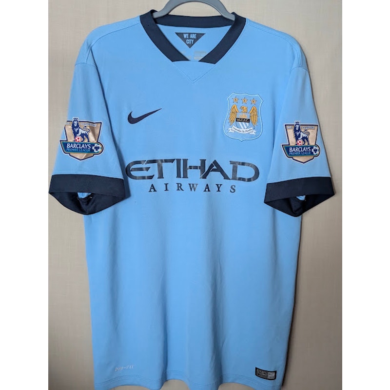 Manchester City 2014-15 Home Sergio Aguero #16 Jersey Mens Large Nike Etihad EPL Patches Vintage