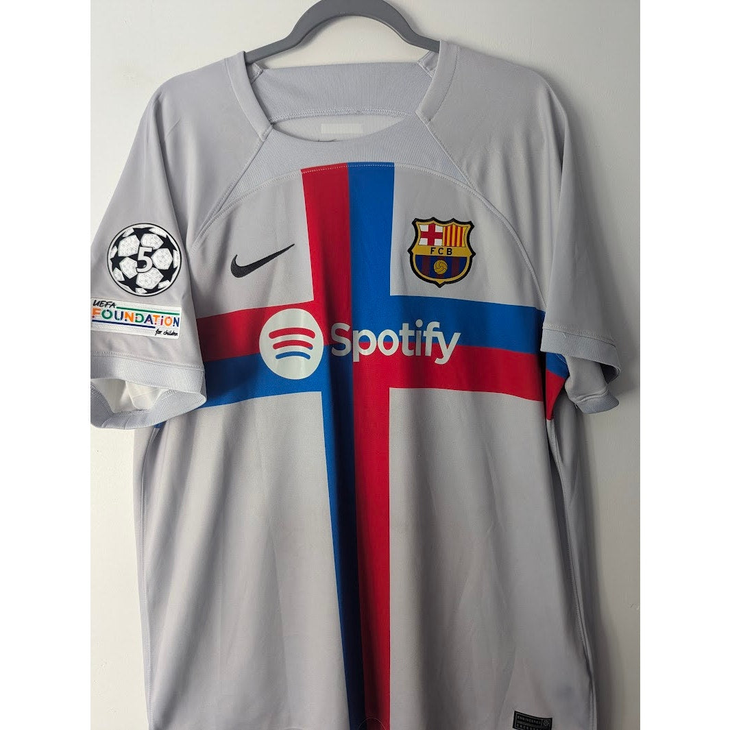 FC Barcelona 2022–23 Third De Jong Jersey – Men’s XL | UCL Fully Patched Nike Shirt