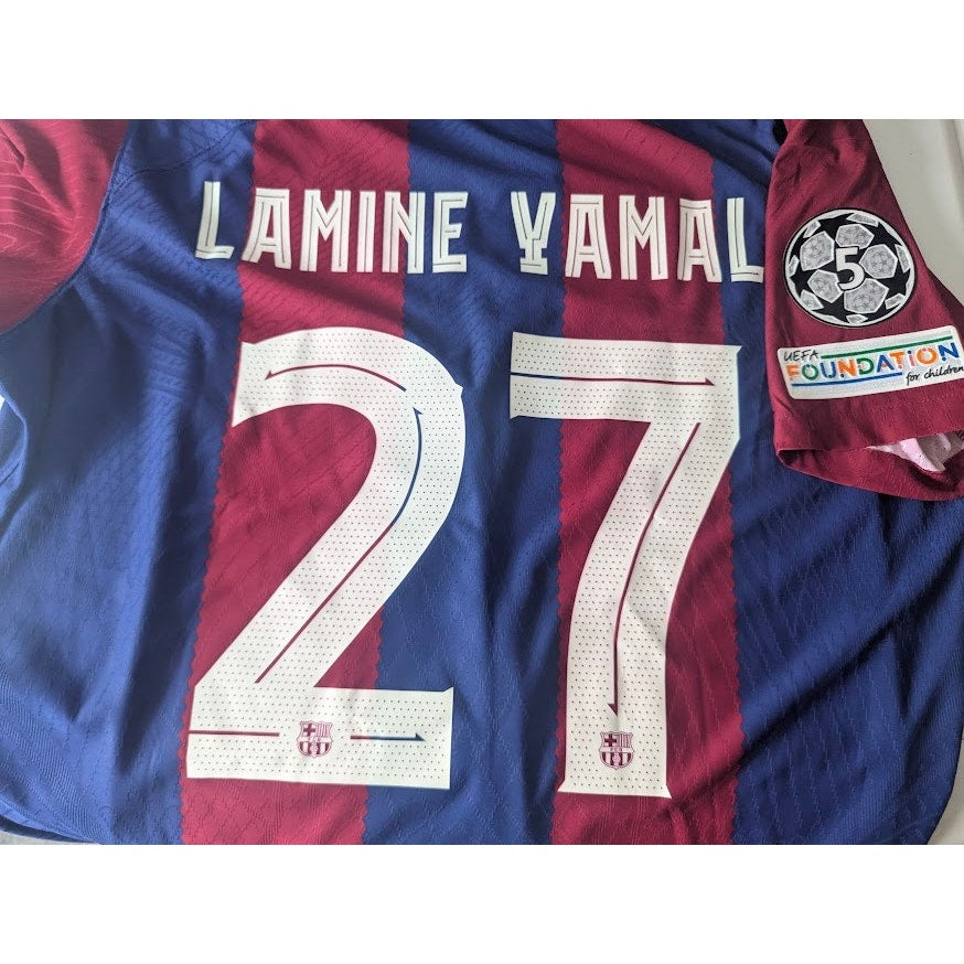 FC Barcelona 2023–24 Home Yamal Nike ADV Jersey – Men’s XL | UCL Fully Patched Player Version