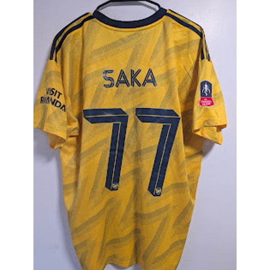 Arsenal 2019-20 away Bukayo Saka #77 yellow jersey, Adidas, men's XL