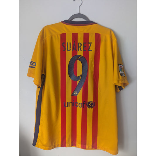 FC Barcelona 2015-16 Luis Suarez Away Jersey Men’s XL Authentic Nike Senyera Soccer Shirt
