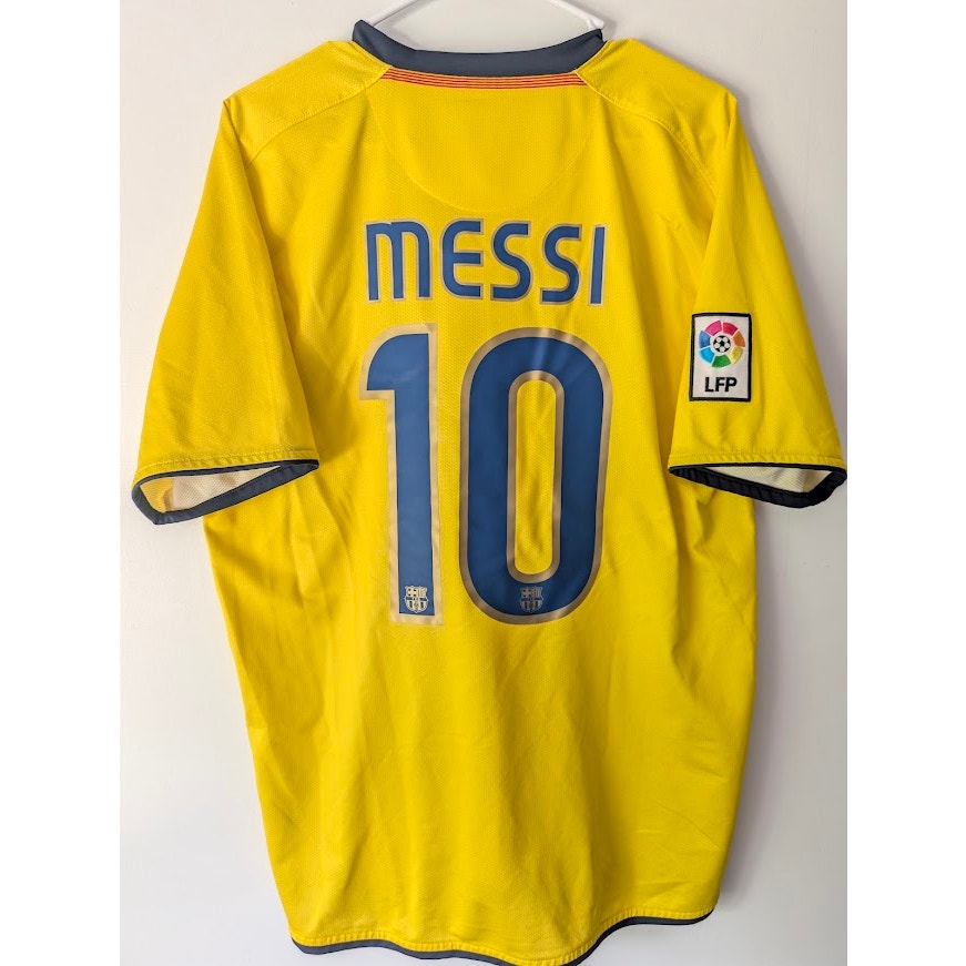 FC Barcelona 2008-09 Away Lionel Messi #10 Jersey Mens Large Nike La Liga Patched Yellow Kit