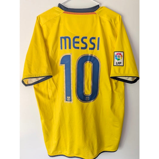 FC Barcelona 2008-09 Away Lionel Messi #10 Jersey Mens Large Nike La Liga Patched Yellow Kit