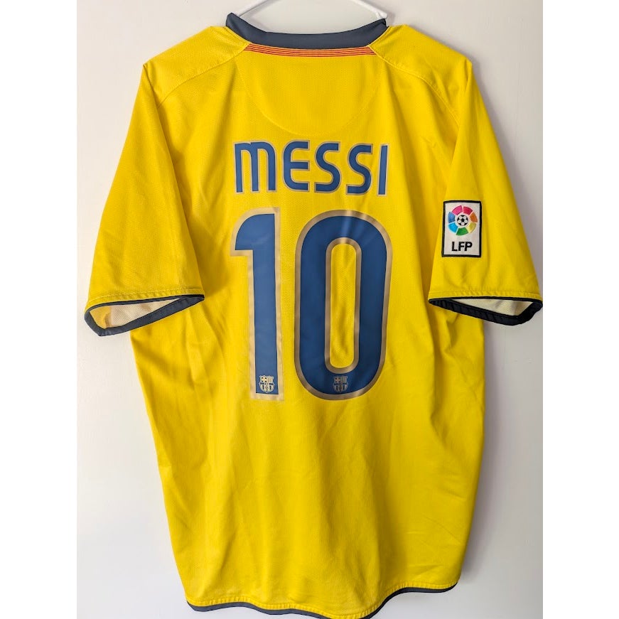 FC Barcelona 2008-09 Away Lionel Messi #10 Jersey Mens Large Nike La Liga Patched Yellow Kit