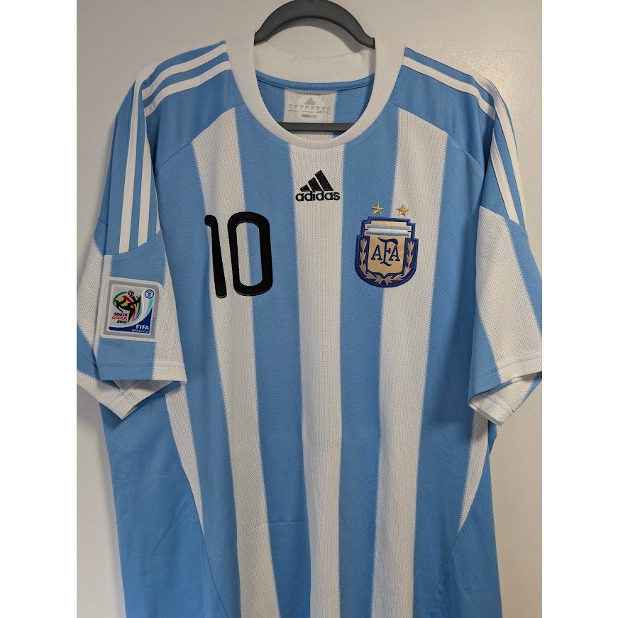 Argentina 2010 Home Lionel Messi #10 Jersey Mens XL adidas World Cup Fully Patched