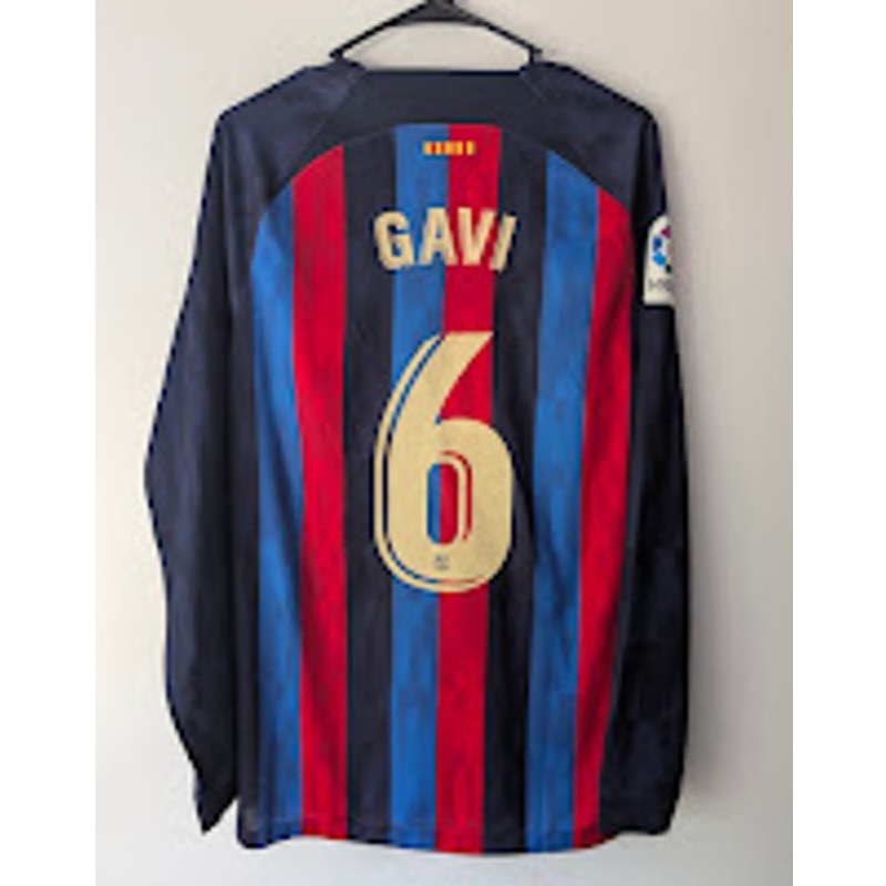 FC Barcelona 2022-23 Home Gavi #6 Jersey Men's Large Long Sleeve Nike La Liga Patch