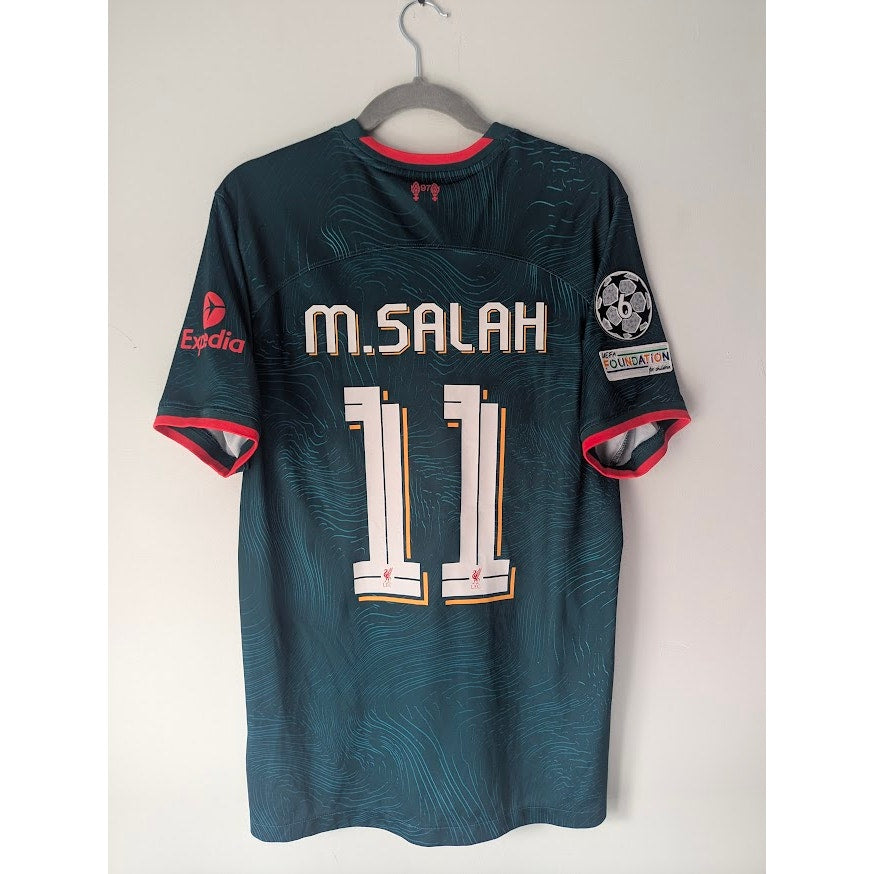 Liverpool 2022–23 Third Salah Jersey – Men’s Large | UCL Fully Patched Nike Shirt