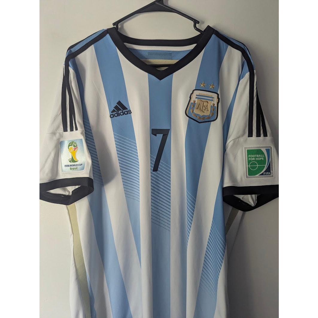 Argentina 2014 World Cup Home Di Maria Jersey – Men’s XL | Fully Patched Adidas Shirt