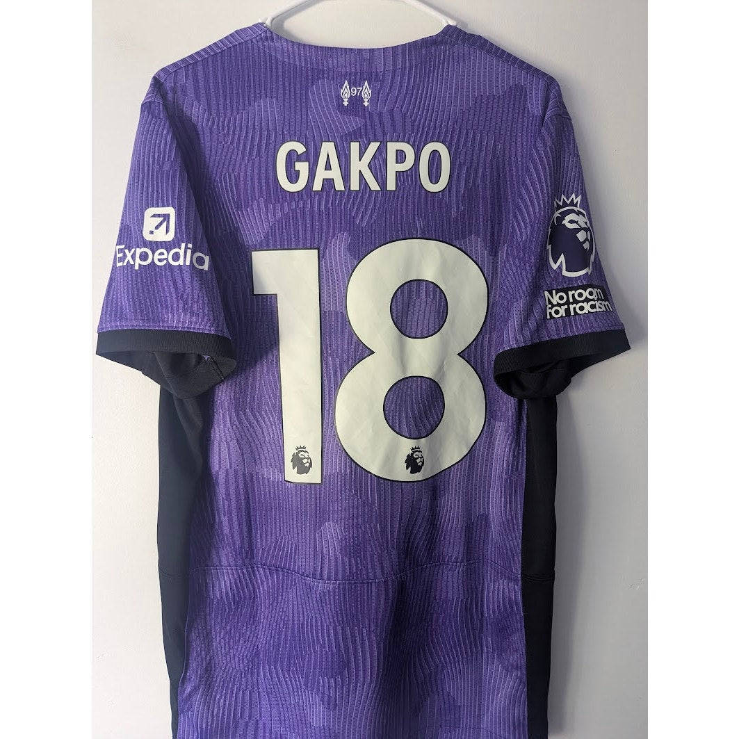 Liverpool 2023–24 Third Gakpo Jersey – Men’s Large | EPL Fully Patched Nike Shirt