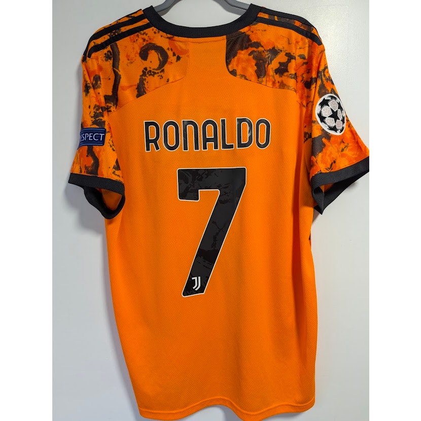 Juventus 2020-21 Third Cristiano Ronaldo #7 Jersey Men's XL adidas UEFA Champions League Fully Patched Rare Orange Kit