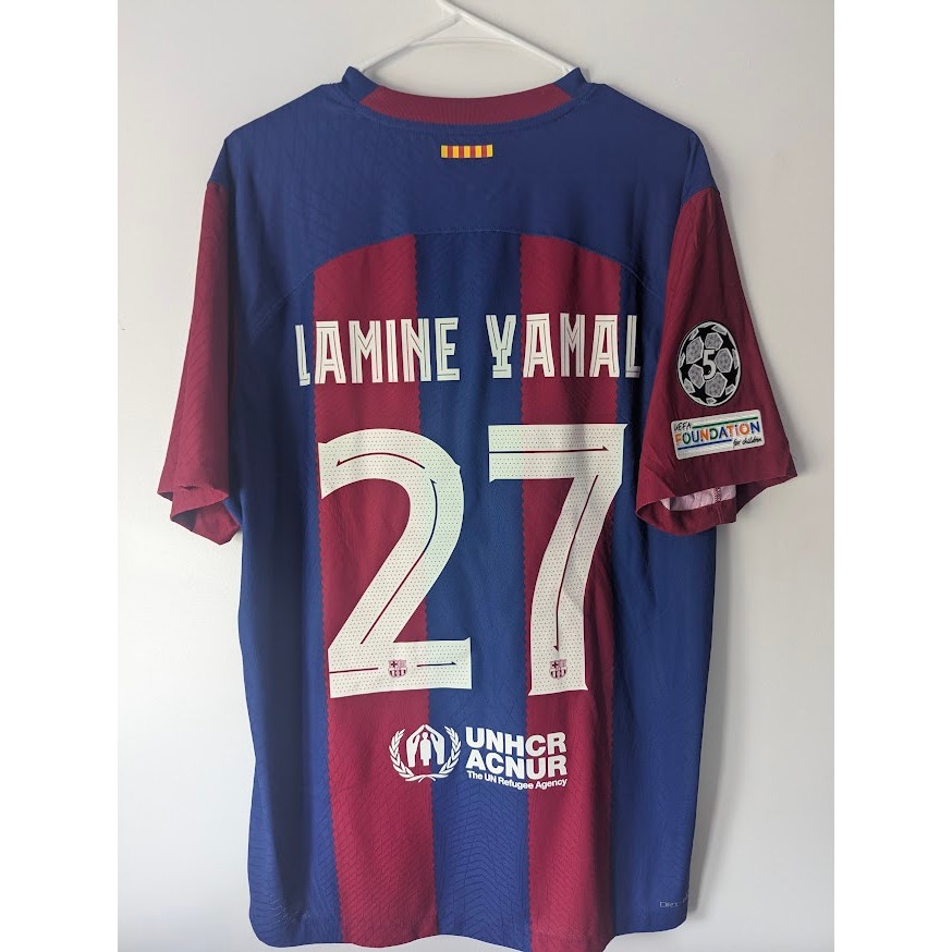 FC Barcelona 2023–24 Home Yamal Nike ADV Jersey – Men’s XL | UCL Fully Patched Player Version