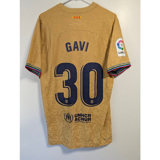 FC Barcelona 2022-23 Away Gavi #30 Jersey Mens Large NWOT Nike Dri-FIT ADV Authentic Gold