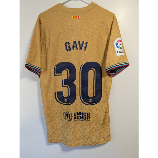 FC Barcelona 2022-23 Away Gavi #30 Jersey Mens Large NWOT Nike Dri-FIT ADV Authentic Gold