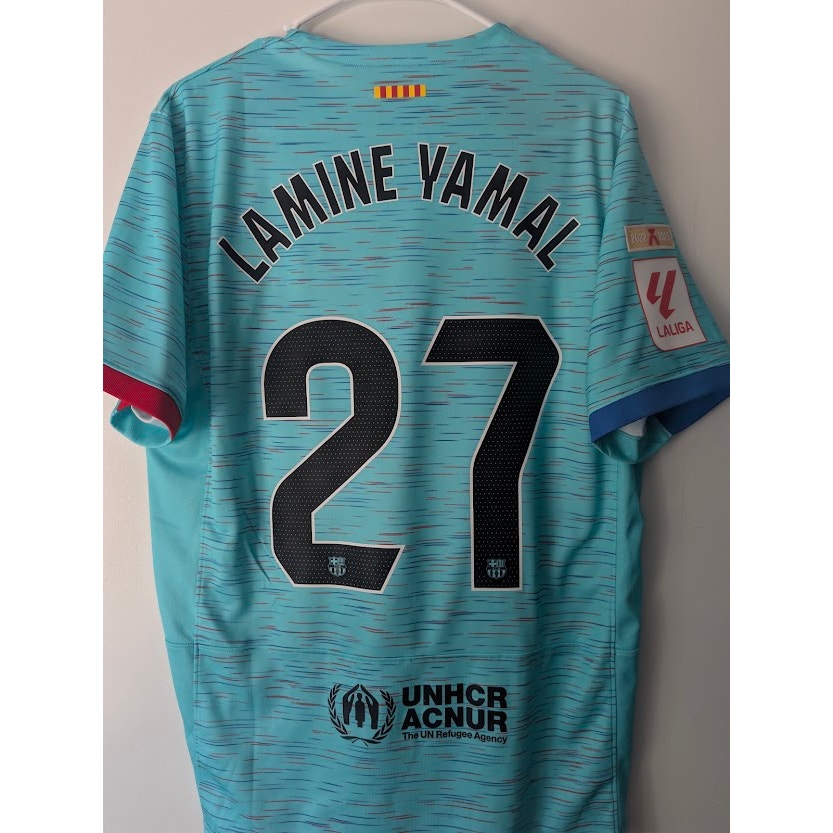 FC Barcelona 2023-24 Third Lamine Yamal #27 Jersey Mens Large Nike La Liga Fully Patched