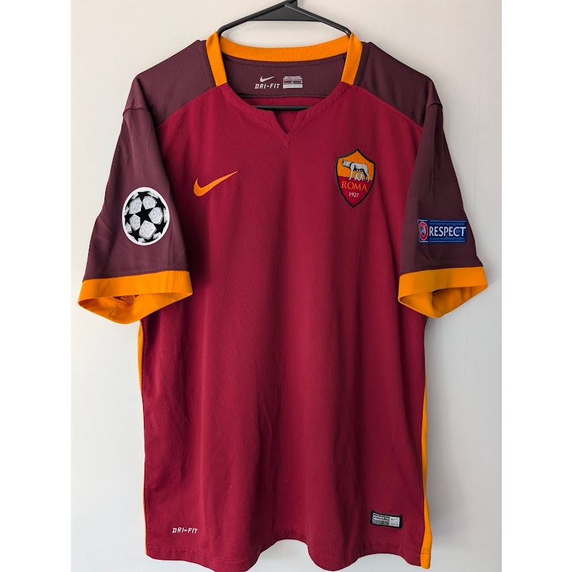 AS Roma 2015-16 Home Mohamed Salah Jersey Men's Large Nike UCL Fully Patched