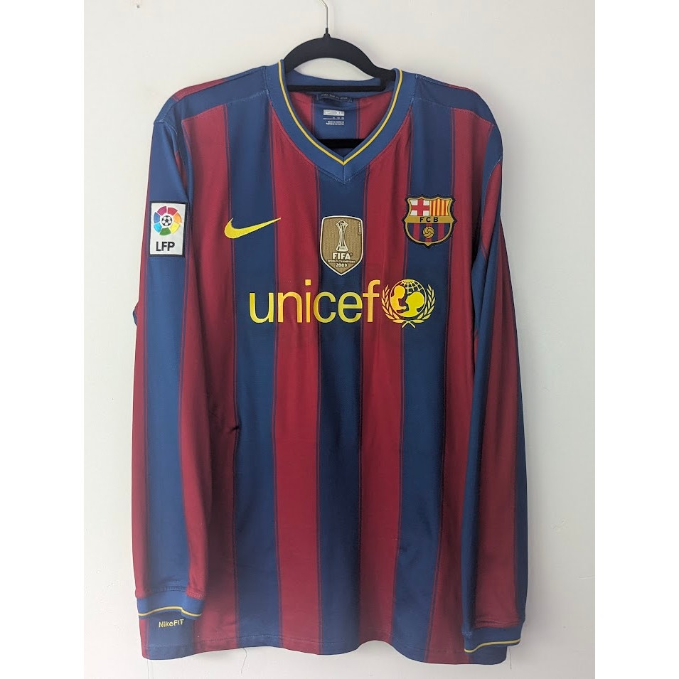 FC Barcelona 2009-10 Home Messi Jersey Men’s XL Long Sleeve CWC Patch Nike
