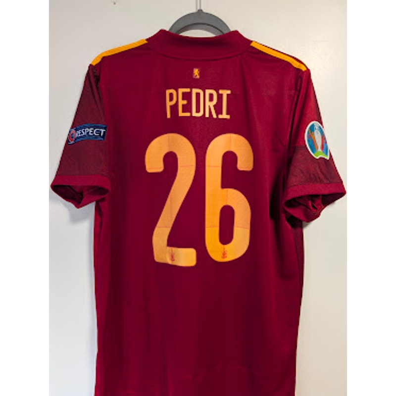 Spain 2020 Home Pedri Jersey Men's Large adidas UEFA Euro 2020 Fully Patched Rare