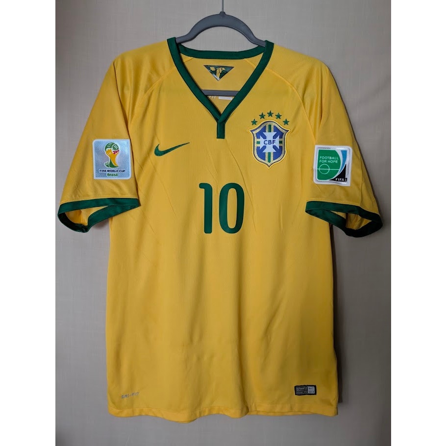 Brazil 2014 Home Neymar Jr Jersey Men's Large World Cup Patched Rare