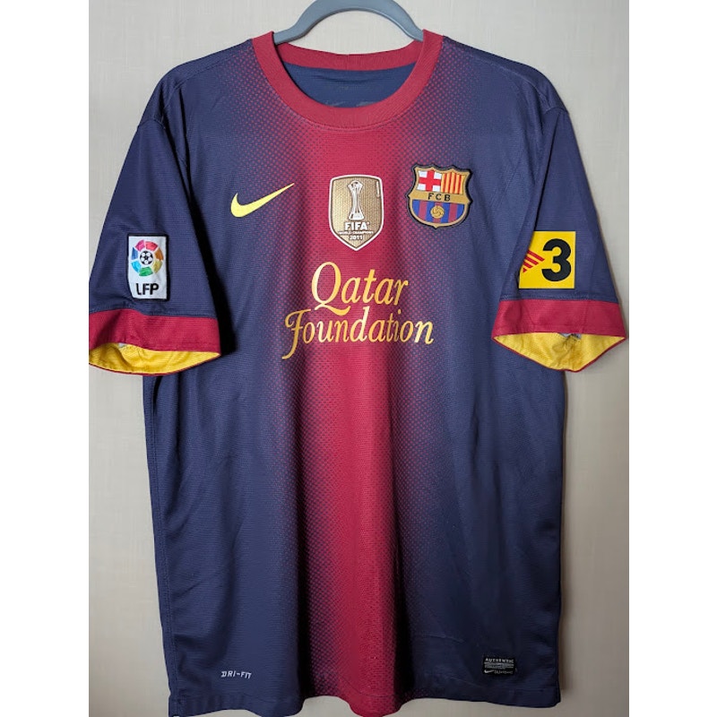 FC Barcelona 2012-13 Home Carles Puyol #5 Jersey Mens Large Nike Captain FIFA CWC Patch