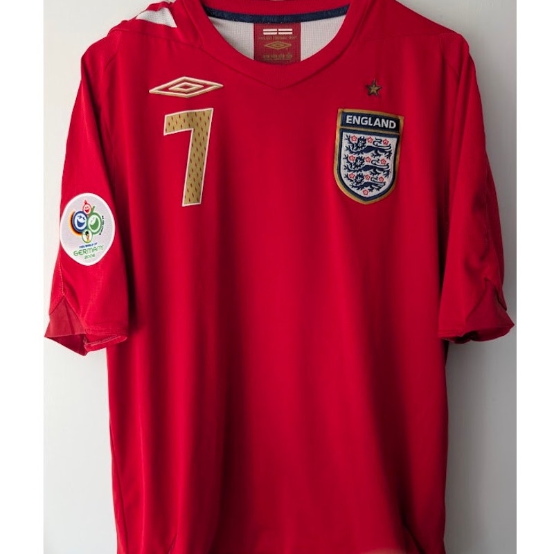 England 2006 Away David Beckham Jersey Men's Large Umbro FIFA World Cup Fully Patched Rare