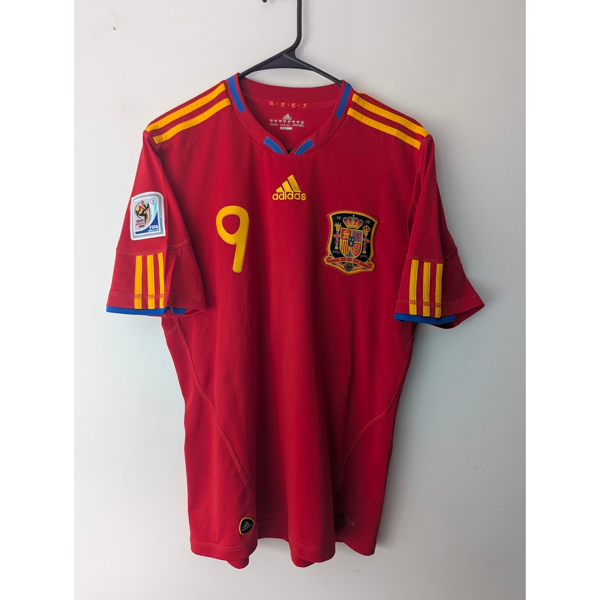 Spain 2010 Home Fernando Torres Jersey Men's Medium Adidas World Cup Fully Patched Rare