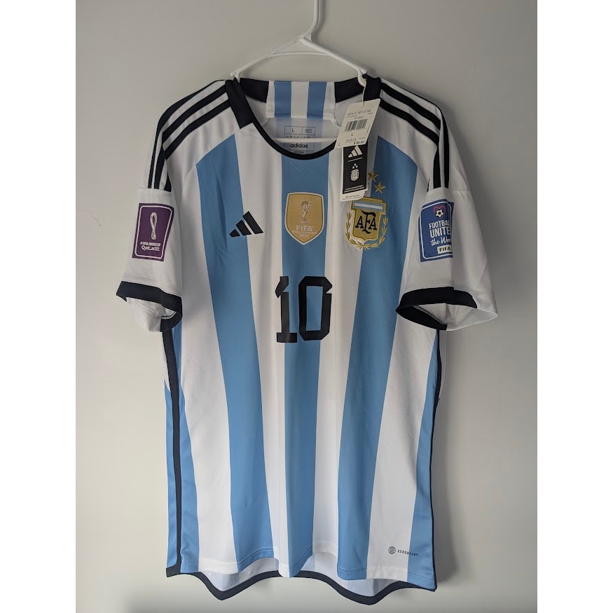 Argentina 2022 Home Messi Jersey – Men’s Large | NWT World Cup Fully Patched Shirt