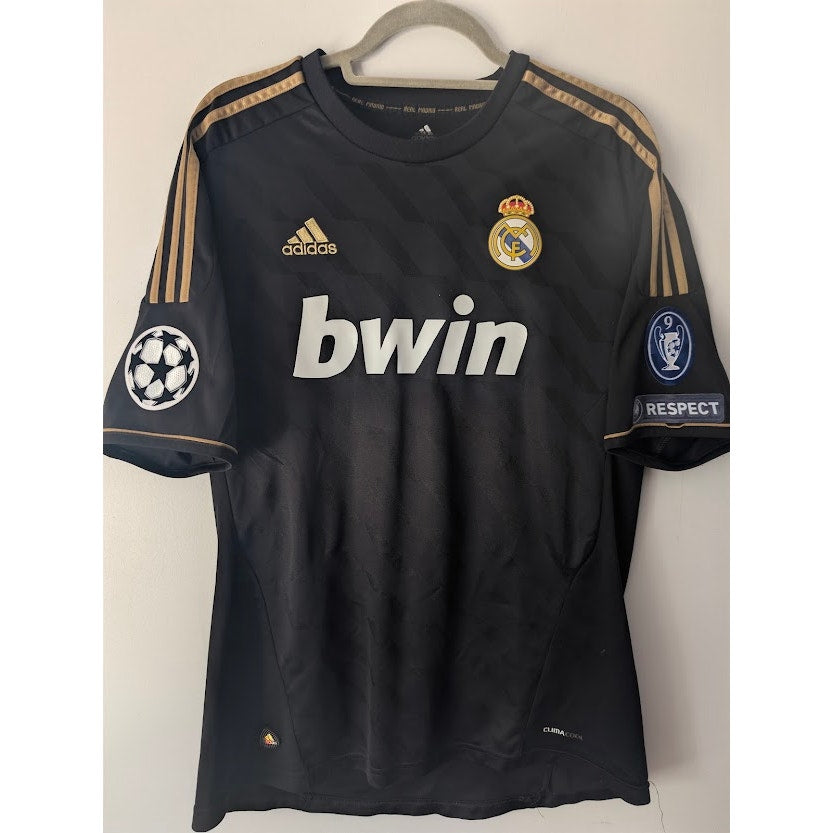 Real Madrid 2011-12 Away Cristiano Ronaldo #7 Jersey Men's Large adidas UEFA Champions League Fully Patched Black Gold