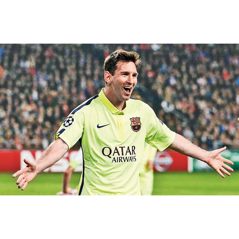 FC Barcelona 2014-15 Away Lionel Messi Jersey - Men's Large - UCL Patches