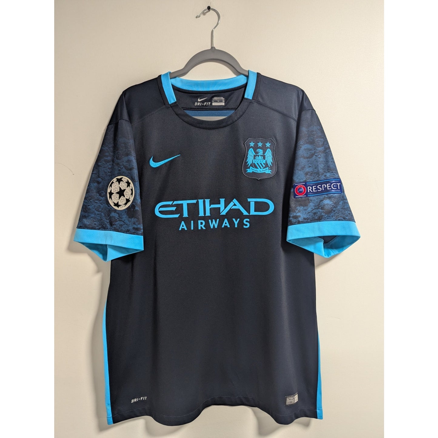Manchester City 2015-16 Sergio Aguero Away Jersey Men’s XL Nike UCL Soccer Shirt