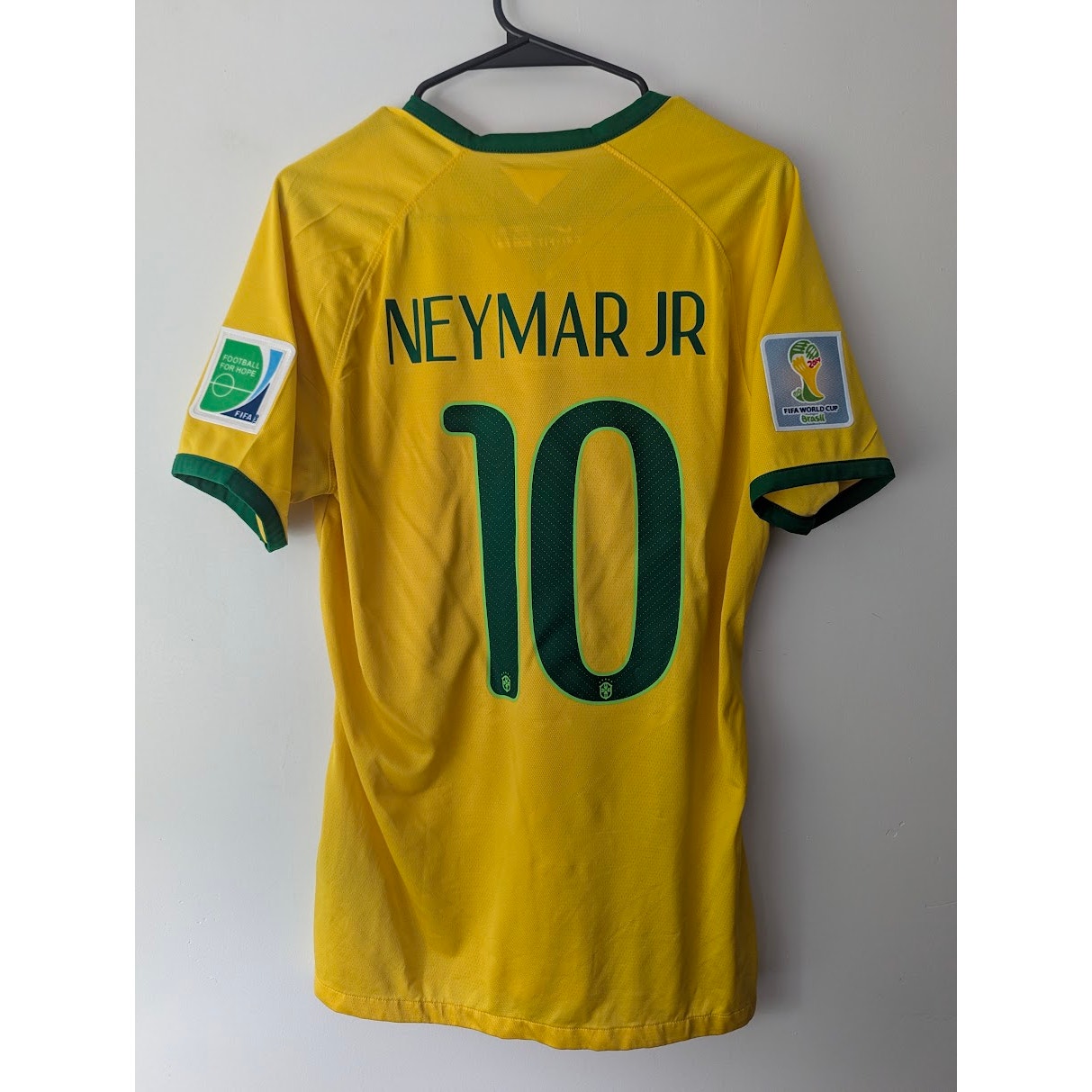 Brazil 2014 Home Neymar Jr Jersey Men's Large Authentic Player Version World Cup Patched Rare