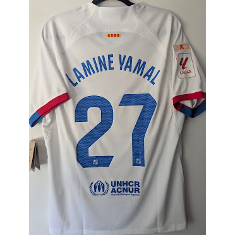 FC Barcelona 2023-24 Away Lamine Yamal Jersey Men's Large NWT Nike La Liga Fully Patched Rare