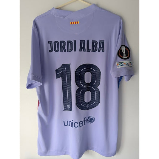 FC Barcelona 2021–22 Away Jordi Alba Jersey – Men’s XL | Europa League Patched Shirt