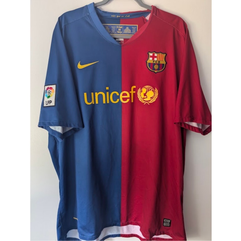 FC Barcelona 2008-09 Home Lionel Messi #10 Jersey Men's XXL Nike Fully Patched La Liga Treble