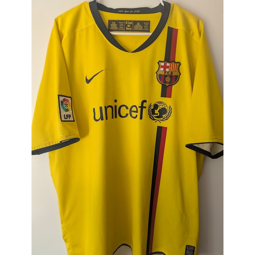 FC Barcelona 2008-09 Away Andrés Iniesta #8 Jersey Men's XXL Nike La Liga Patch Yellow Kit