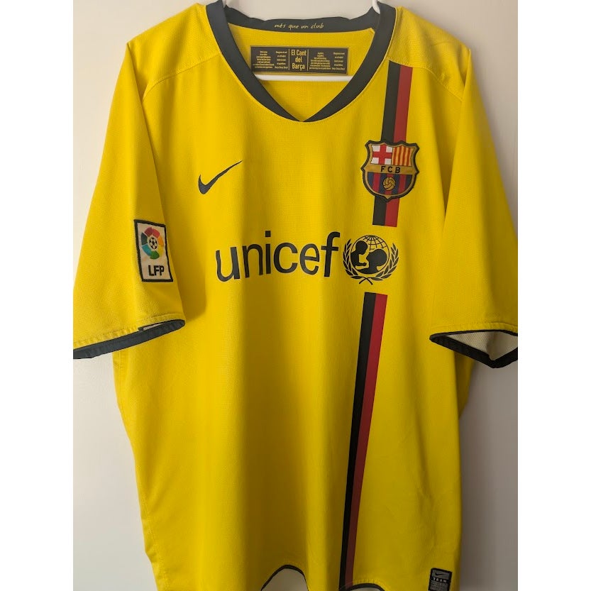 FC Barcelona 2008-09 Away Andrés Iniesta #8 Jersey Men's XXL Nike La Liga Patch Yellow Kit