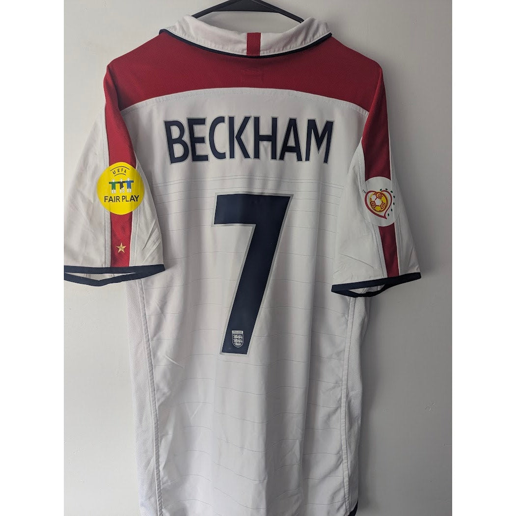 England 2004 Home David Beckham Jersey Men's Large Euros Fully Patched