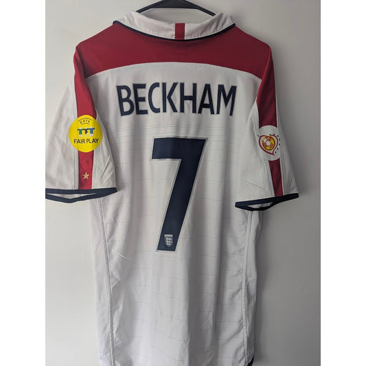 England 2004 Home David Beckham Jersey Men's Large Euros Fully Patched