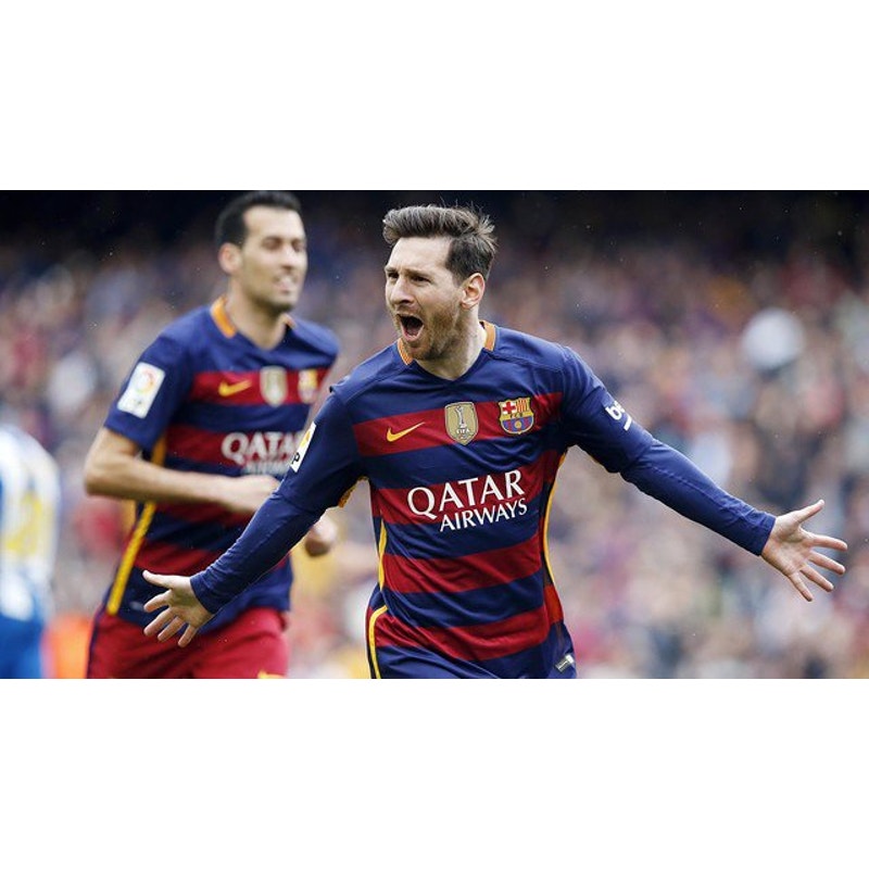FC Barcelona 2015–16 Home Messi Jersey – Men’s XL | La Liga Patched Club World Cup Badge Shirt