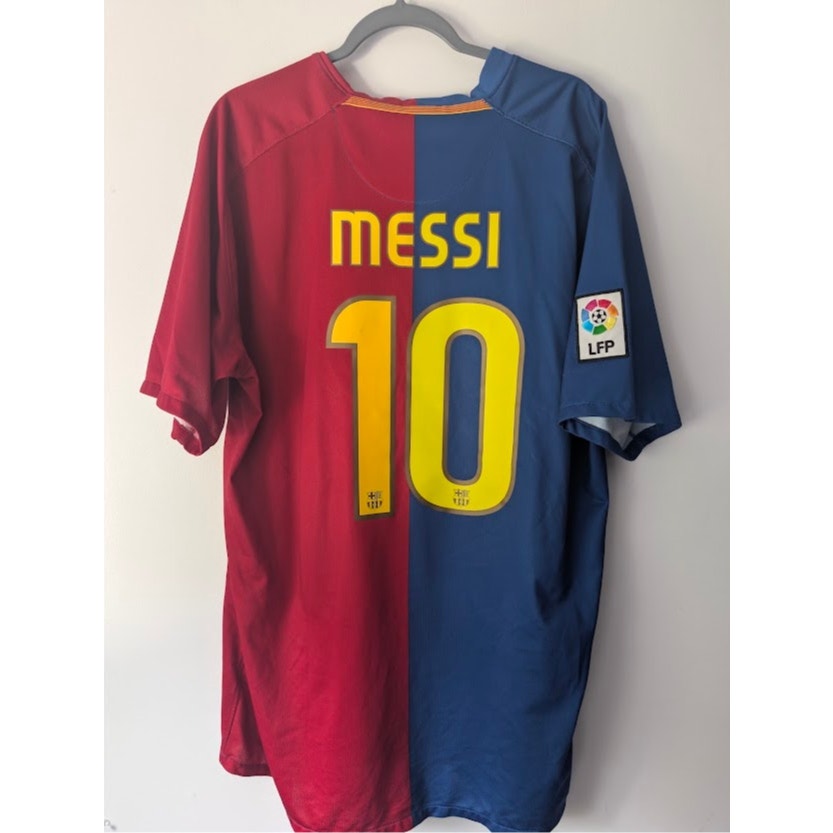 FC Barcelona 2008-09 Home Lionel Messi #10 Jersey Men's XXL Nike Fully Patched La Liga Treble