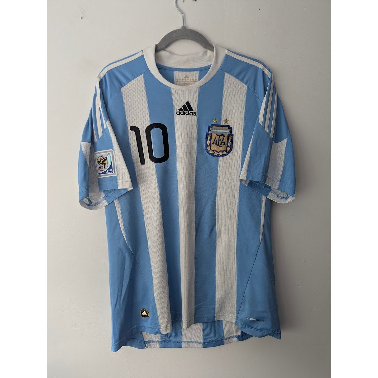 Argentina 2010 Home Lionel Messi Jersey Men's Large Adidas World Cup Fully Patched Rare