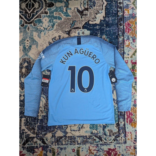 Manchester City 2018-19 Home Kun Aguero Jersey - Men's Large - Longsleeve - NWT