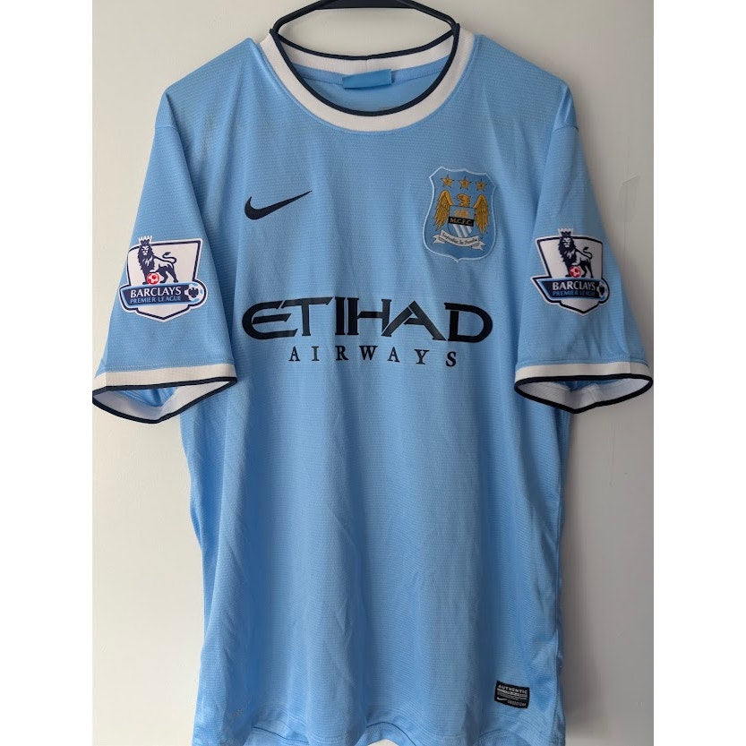 Manchester City 2013-14 Home Sergio Kun Aguero Jersey Men's Large EPL Fully Patched