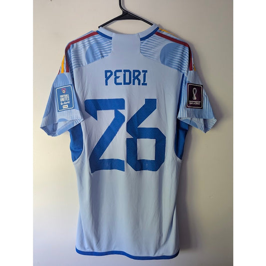 Spain 2022 Away Pedri Jersey Men’s Large Adidas World Cup Fully Patched