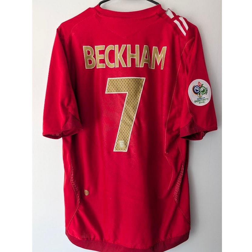 England 2006 Away David Beckham Jersey Men's Large Umbro FIFA World Cup Fully Patched Rare