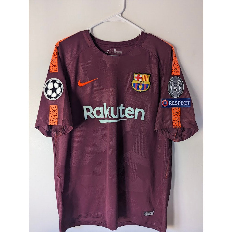FC Barcelona 2017–18 Third Iniesta Authentic Jersey – Men’s Large | UCL Fully Patched Shirt