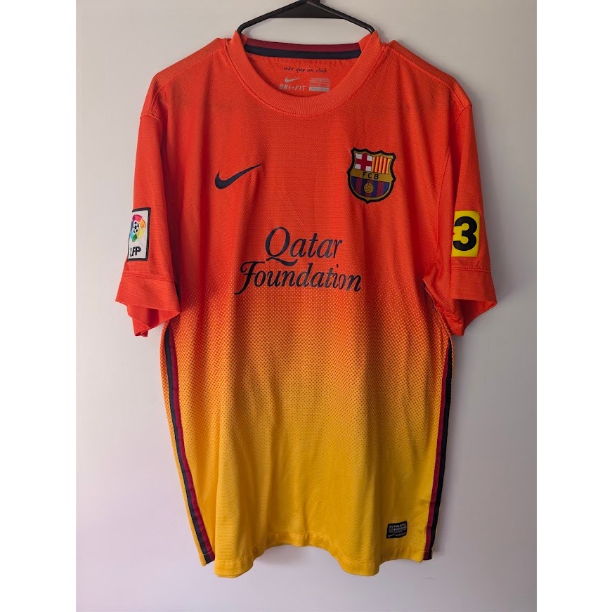 FC Barcelona 2012-13 Away Xavi #6 Jersey Mens Large Nike Authentic Yellow Orange Gradient