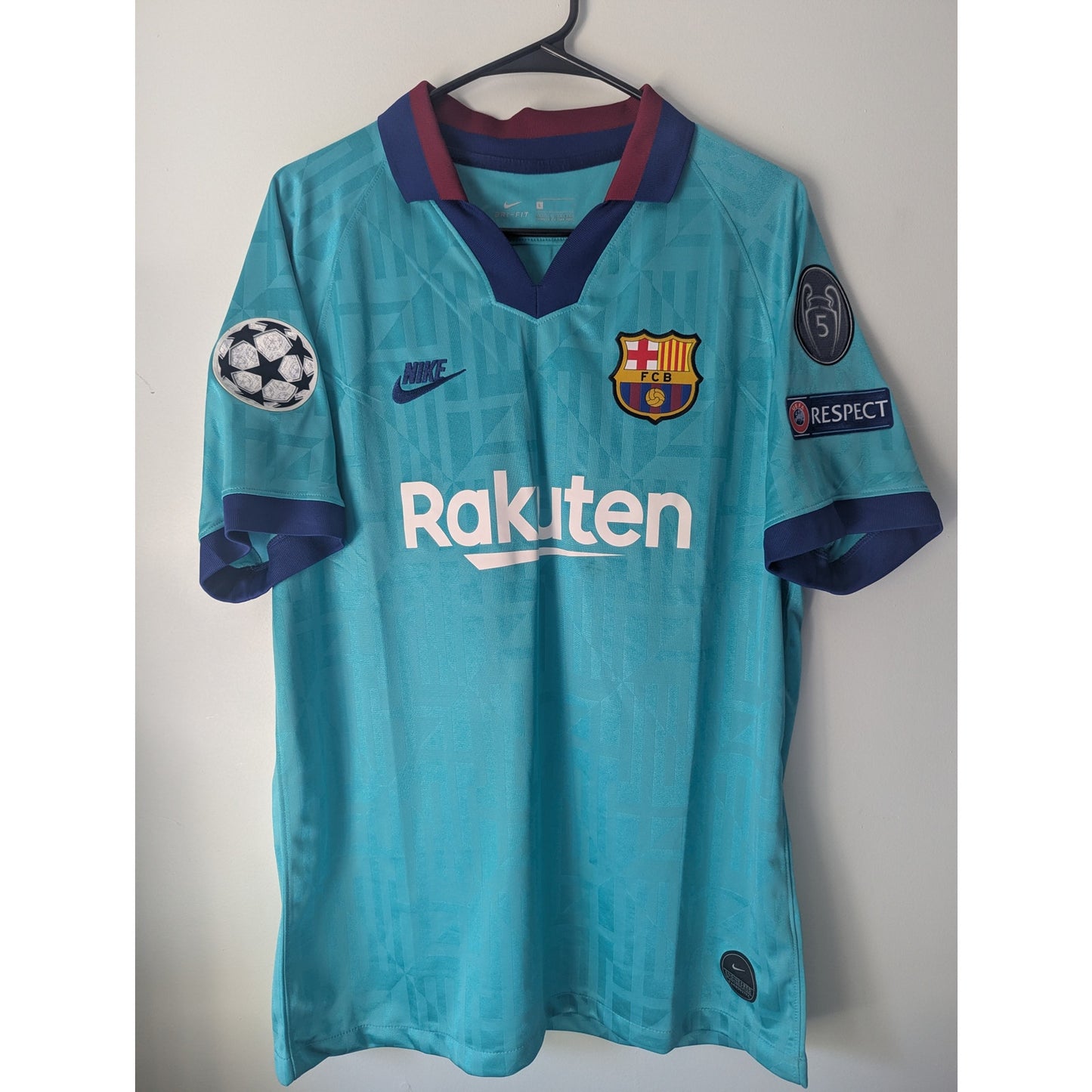 FC Barcelona 2019-20 Third Messi Jersey Men’s Large Nike UCL Fully Patched Soccer Shirt