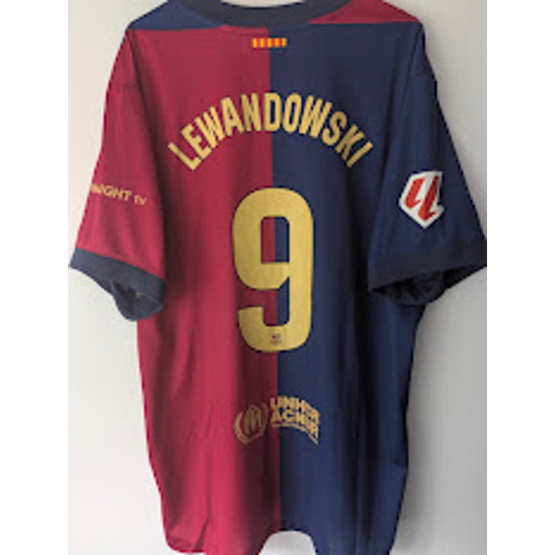 FC Barcelona 2024-25 Home Lewandowski Jersey Men's XXL La Liga Fully Patched
