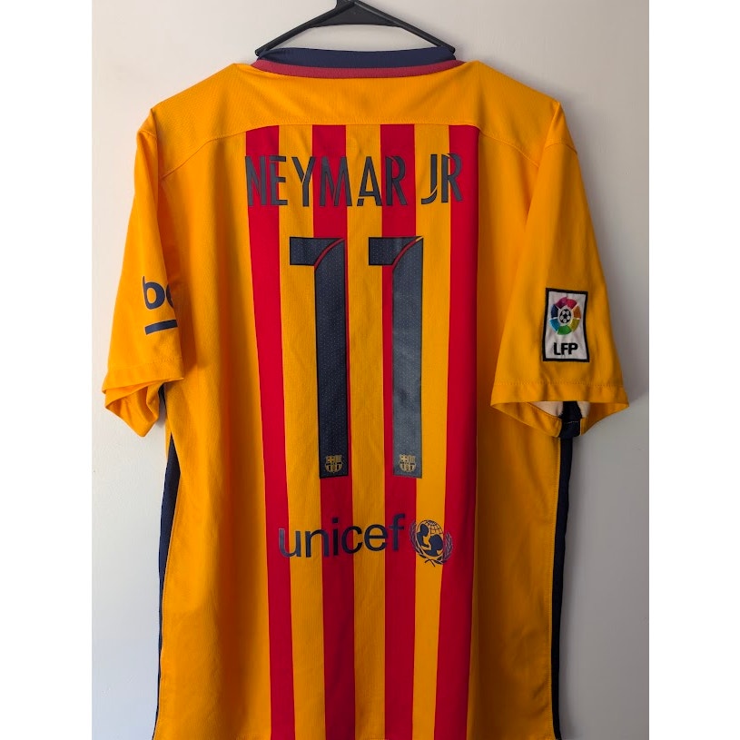 FC Barcelona 2015-16 Away Neymar Jr Jersey Men’s Large Nike Fully Patched
